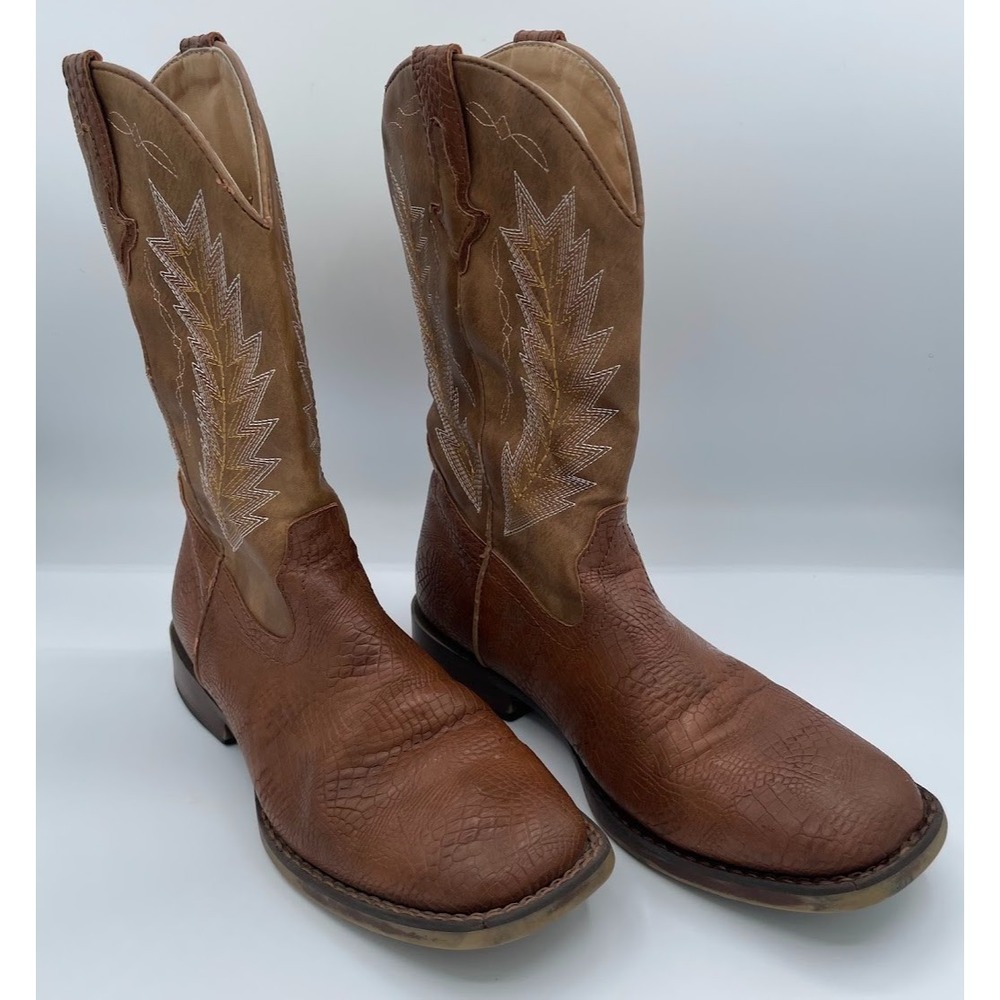 Roper Women's Brown Faux Ostrich Square Toe Western Cowboy Boots Size